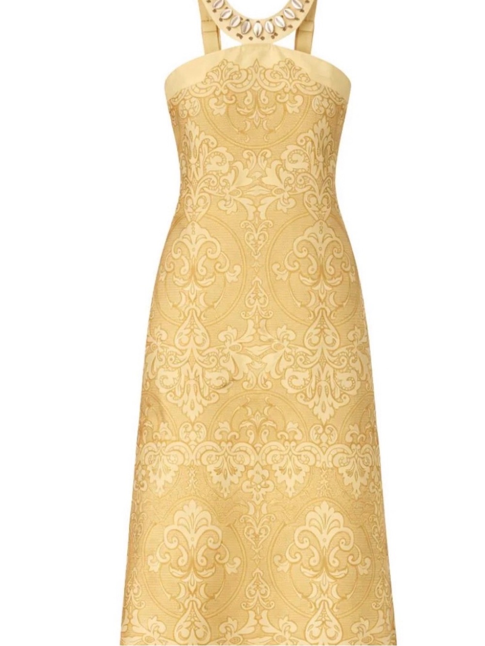 Anna Cate Sleeveless Gold Jacquard Midi Dress - Size Medium, never worn
